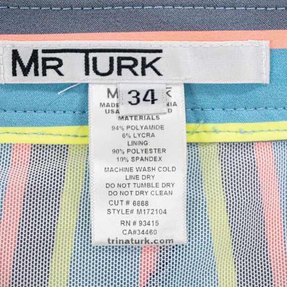 MR TURK Men's stripe Swim Trunks lined size 34 3' inseam - Picture 2 of 6